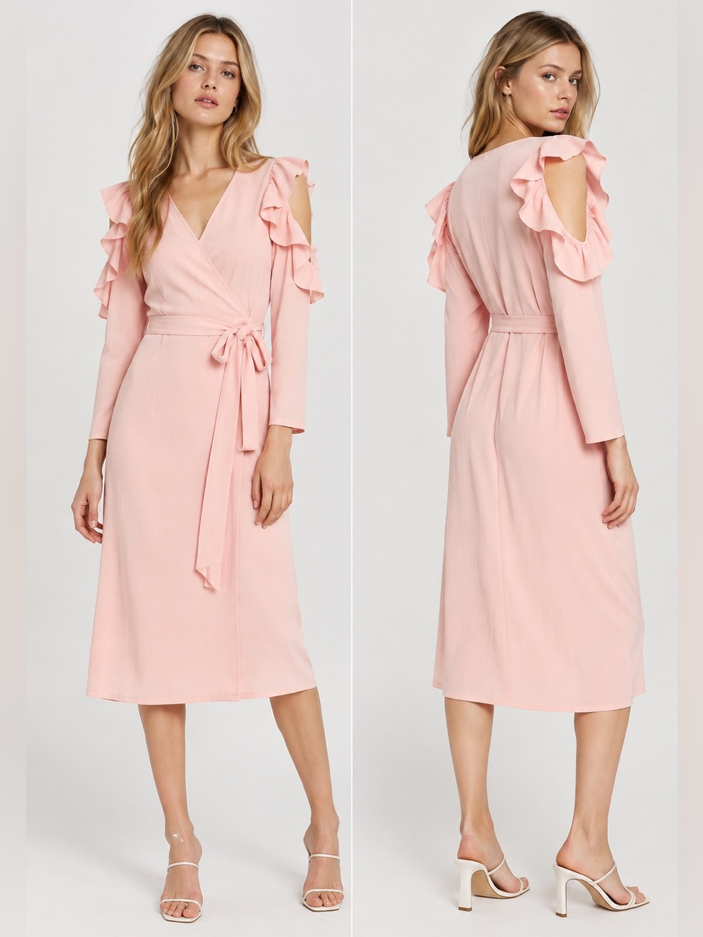 NWT Topshop Pink Ruffle Wrap Midi Dress